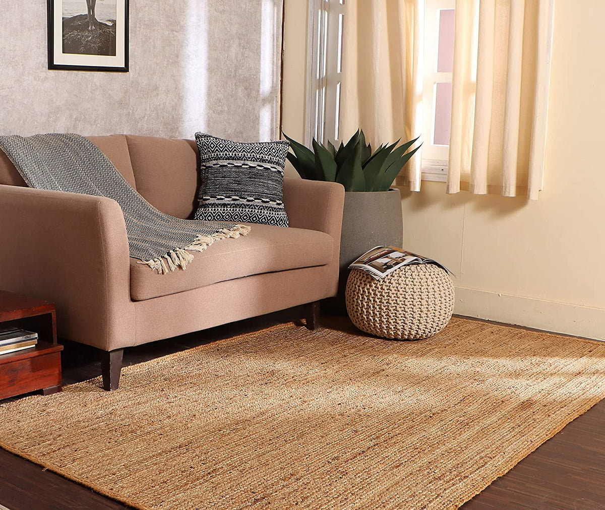 Cable Knitted 100% Cotton Round Pouf Ottoman S660