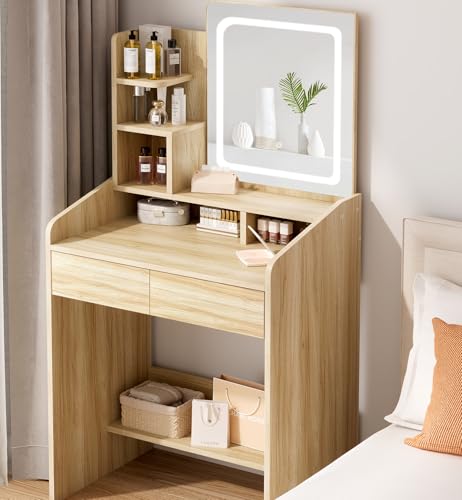 White Vanity Desk Set with Mirror and Drawer Q585437