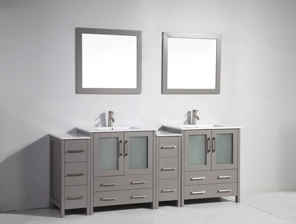 84 in. Grey Double Sink Ceramic Vanity Cabinet with Mirror K157
