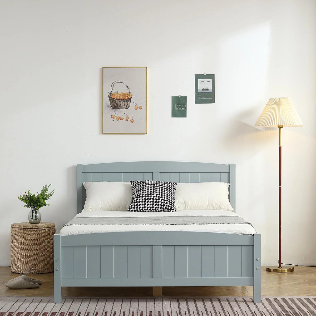 Gray Solid Pine Wood Full Bed Frame with Headboard E189397