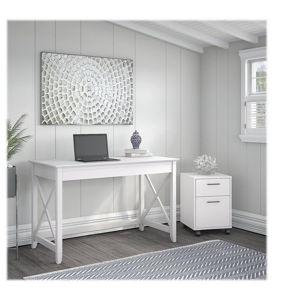 Pure White Oak Writing Desk with 2 Drawer File Cabinet U9480
