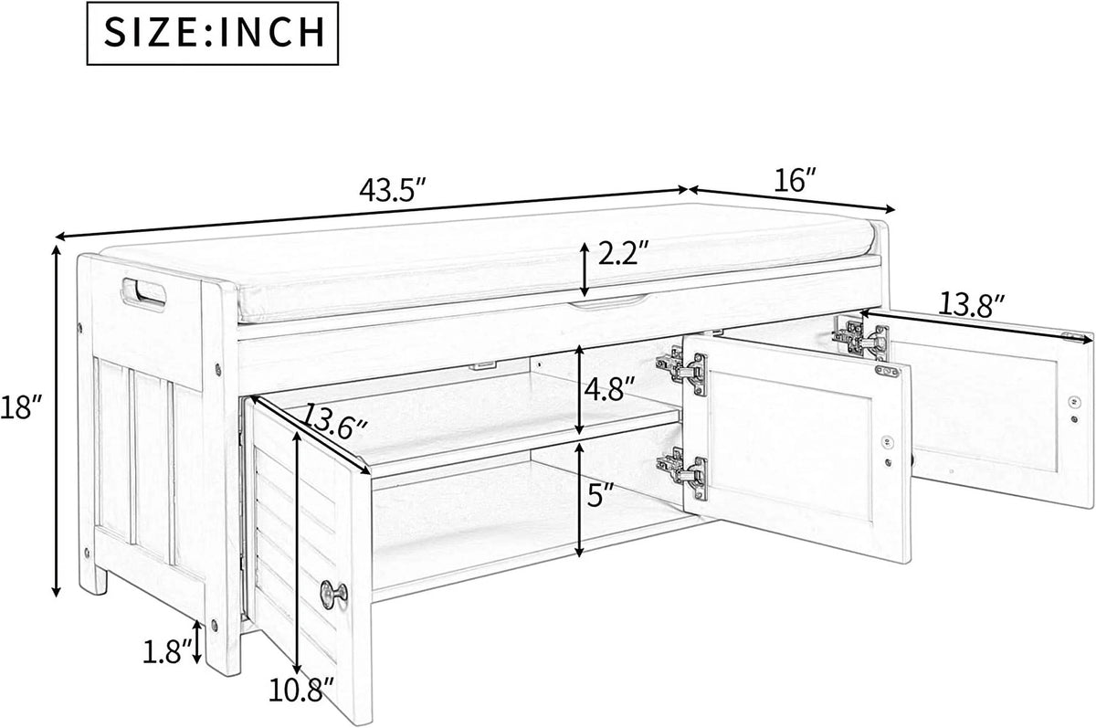 Wooden Bench with Removable Cushion and Hidden Storage M30792