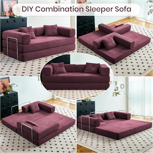 Green Corduroy Convertible Floor Sofa Bed with Pillow Z738206