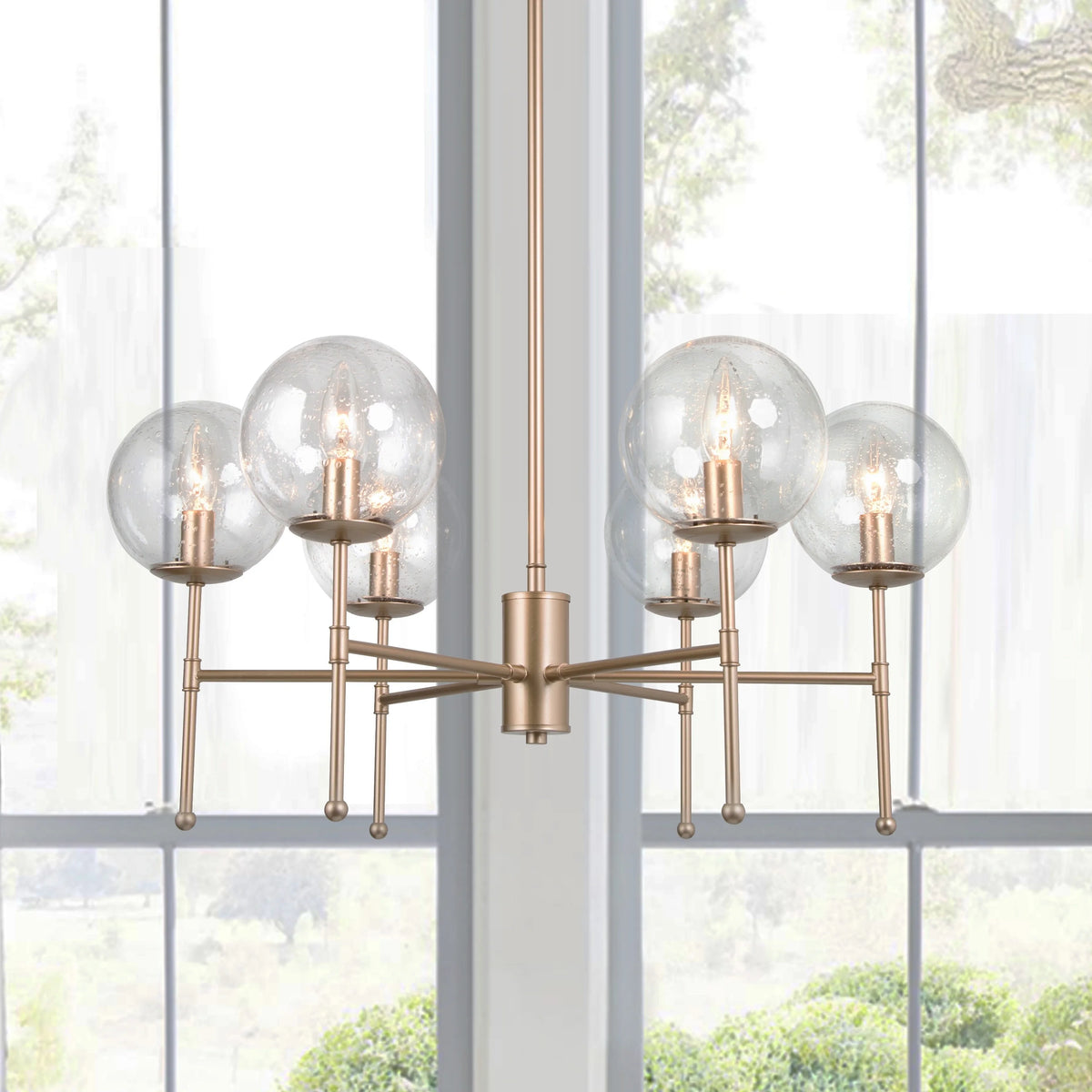 Mid-century Modern 6-light Seeded Glass Chandelier G550973