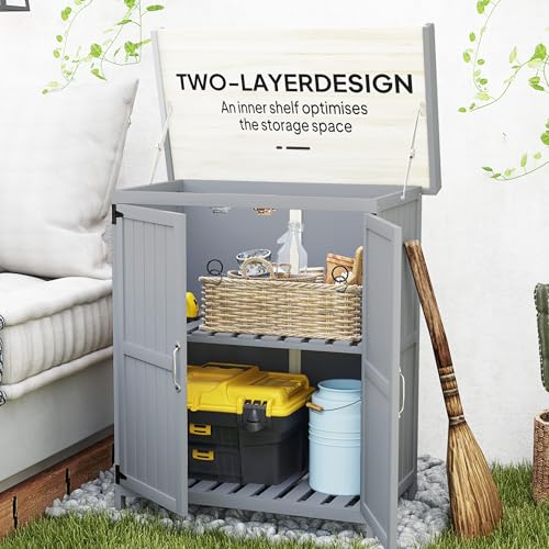 Outdoor Storage Cabinet with Metal Tabletop and Shelf K370422