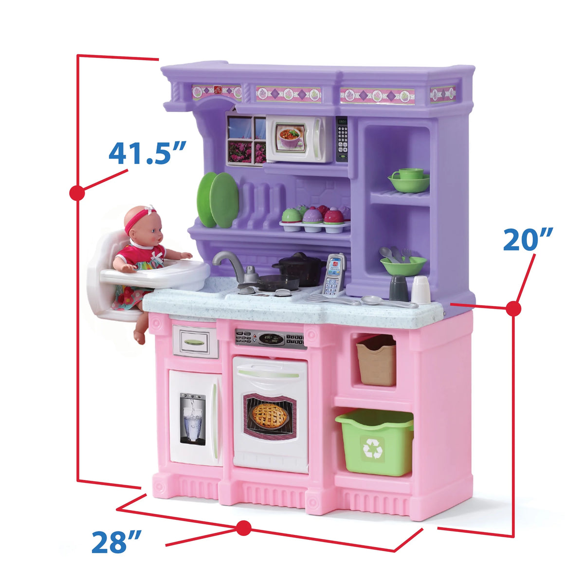 Pink Toddler Plastic Kitchen Playset with 30 Piece Play Set A119695