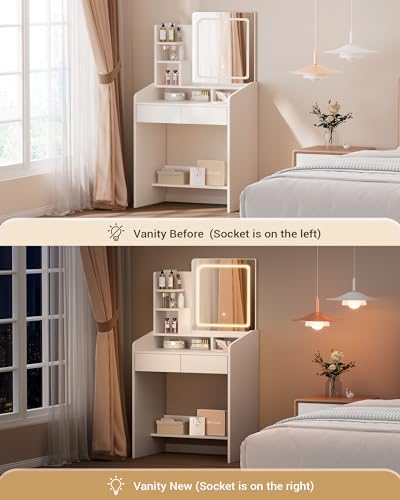 White Vanity Desk Set with Mirror and Drawer Q585437
