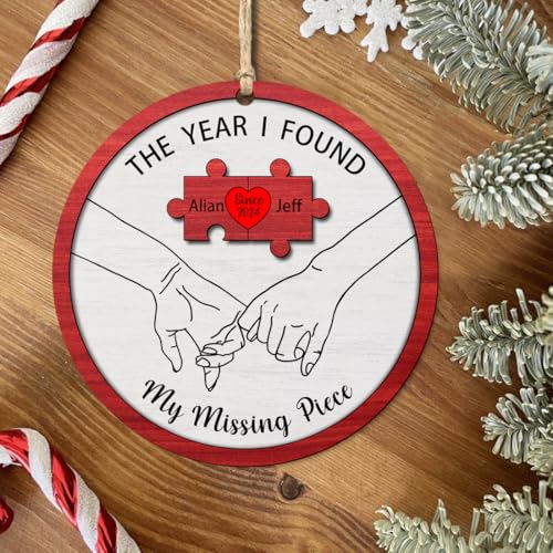 2-Layered Wooden Couple Puzzle Christmas Ornament R7321