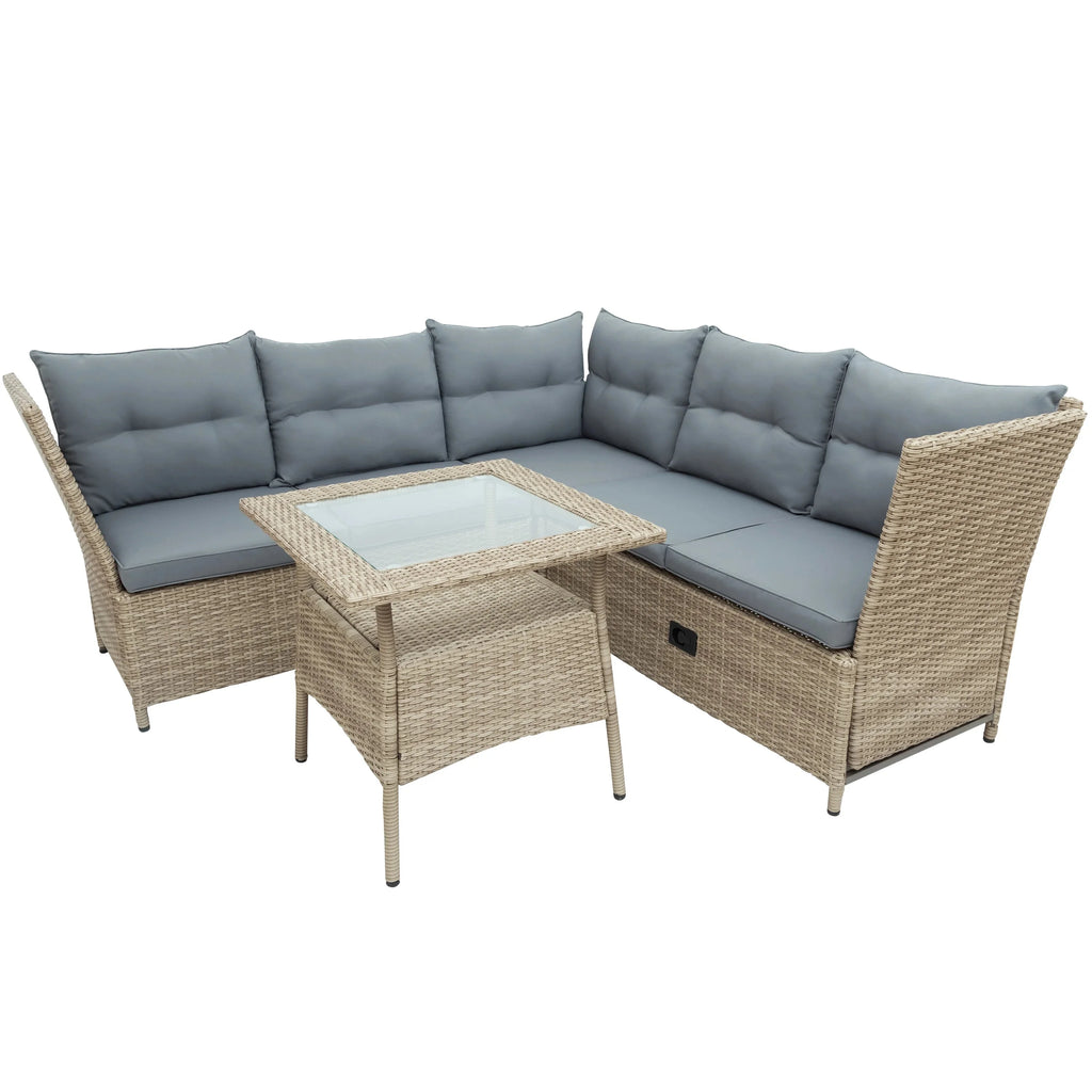4-Piece PE Wicker Rattan Sofa Set with Adjustable Backs F6103