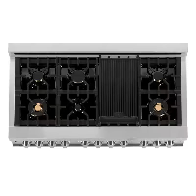 7 Burner Double Oven Dual Fuel Range with Brass Burners in Stainless Steel Q635