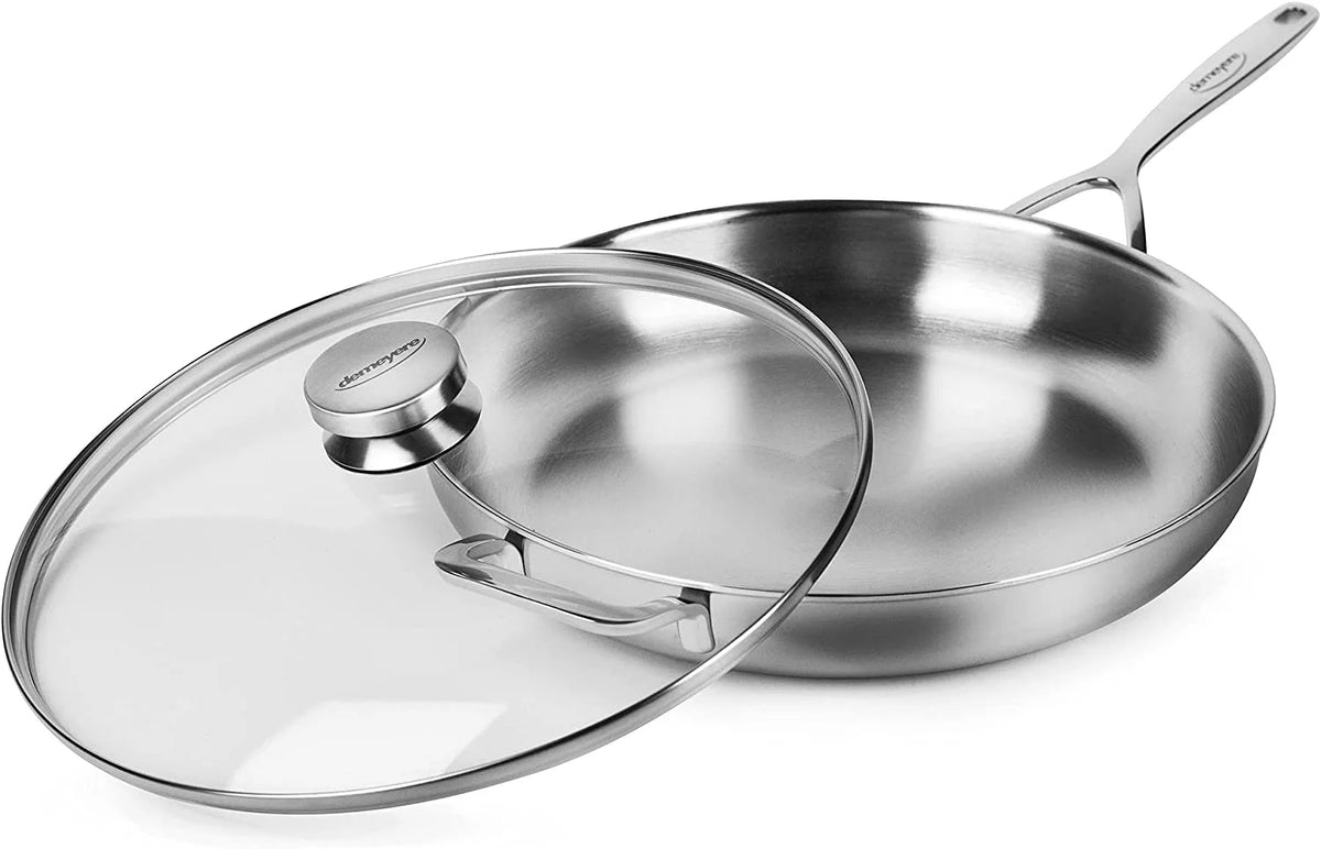 12.5" Stainless Steel Fry Pan Skillet with Glass Lid K5044