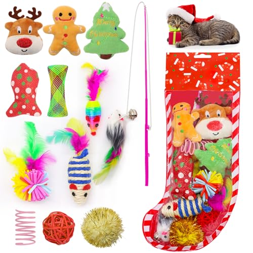 12Pcs Christmas Cat Toys Set with Catnip Plush Mice Feather Cat Wand T85759