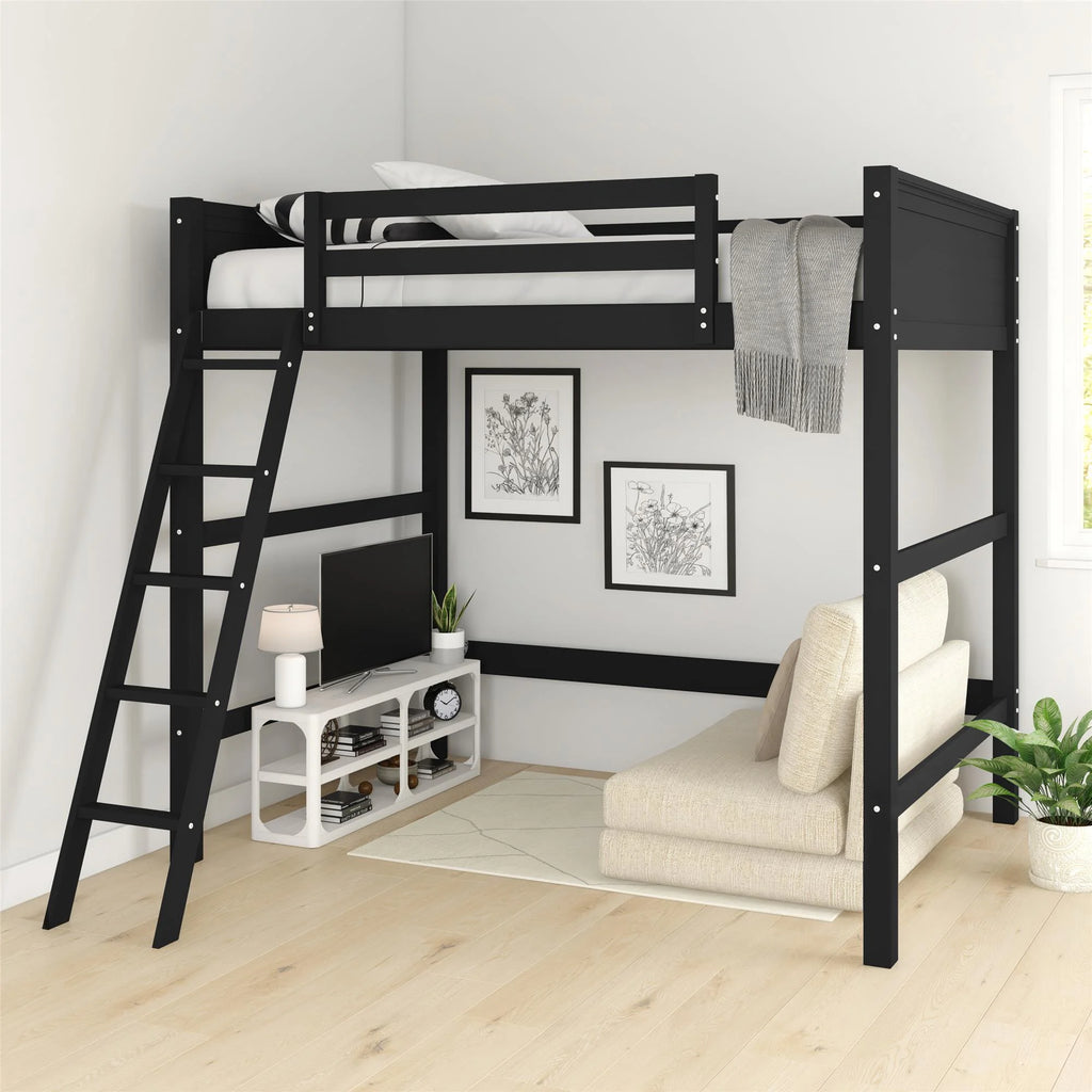Full Size Loft Bed with Ladder, Black B80518