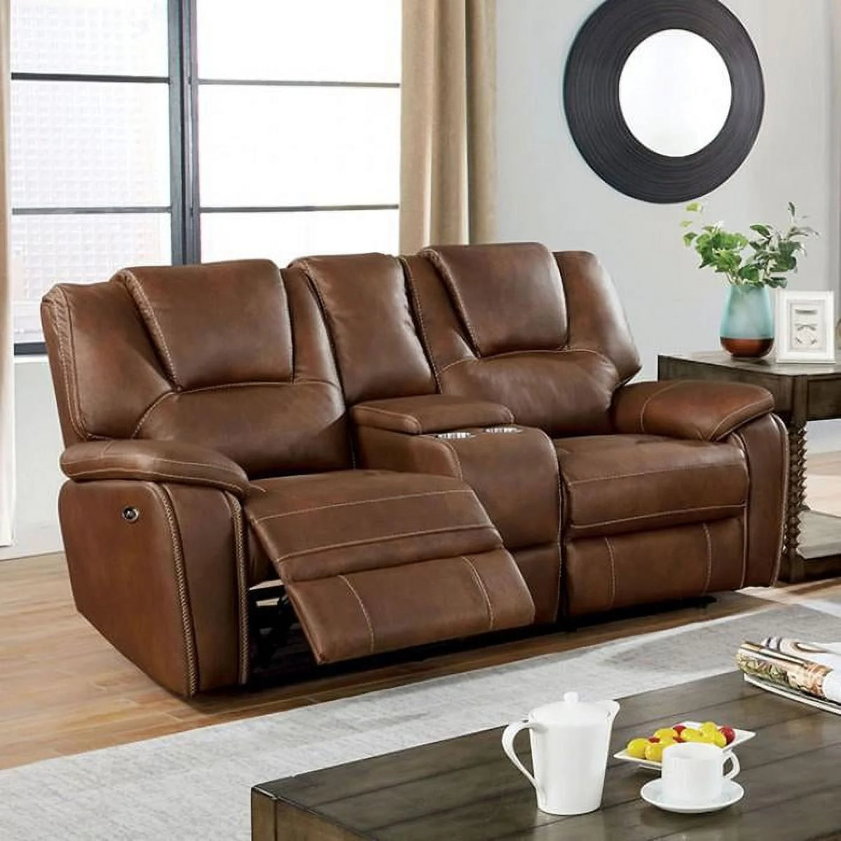 Brown Leatherette Recliner Sofa Set 2pcs D815