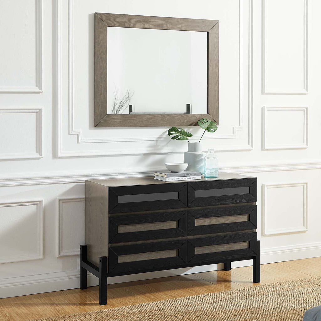 Brown Oak Wood Dresser Drawer Chest Mirror Set Y207