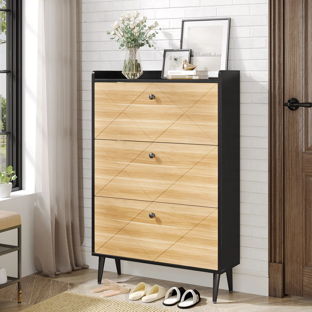 Narrow 3 Flip-Drawers Shoe Storage Cabinet M230325