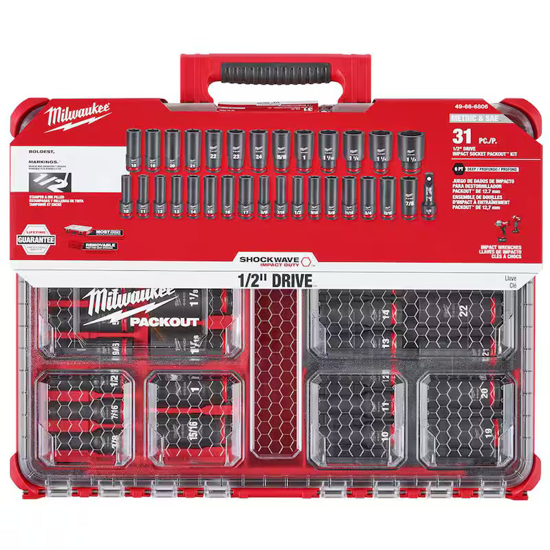 1/2 in. Drive Metric and SAE Deep Well Impact Socket Set (31-Piece) N927