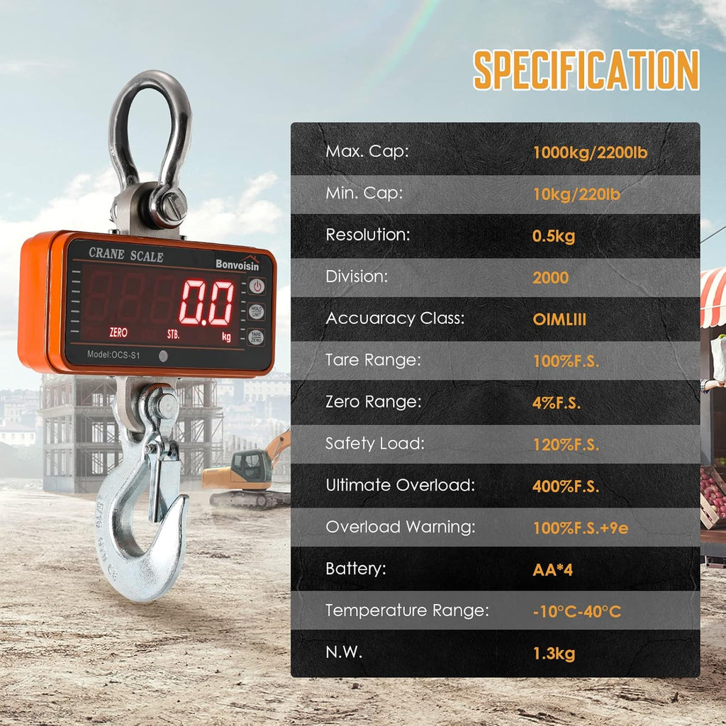 1000kg Orange Digital Hanging Scale E168549