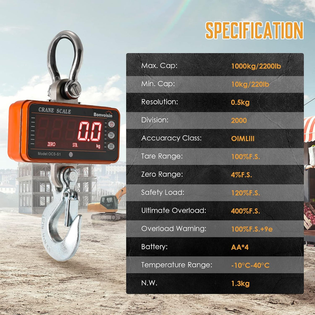 1000kg Orange Digital Hanging Scale E168549