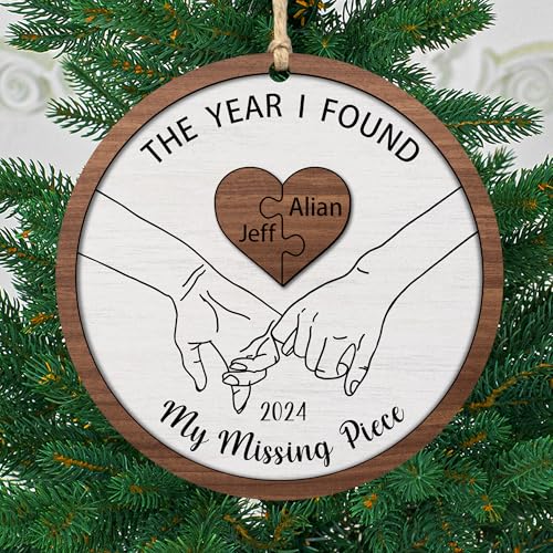 2-Layered Wooden Couple Puzzle Christmas Ornament R7321