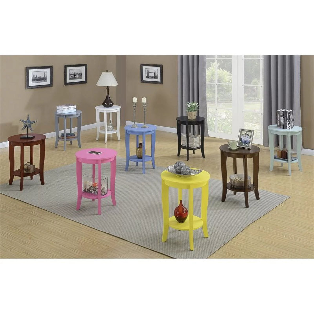 Round Wood End Table with Bottom Shelf in Mahogany H859243