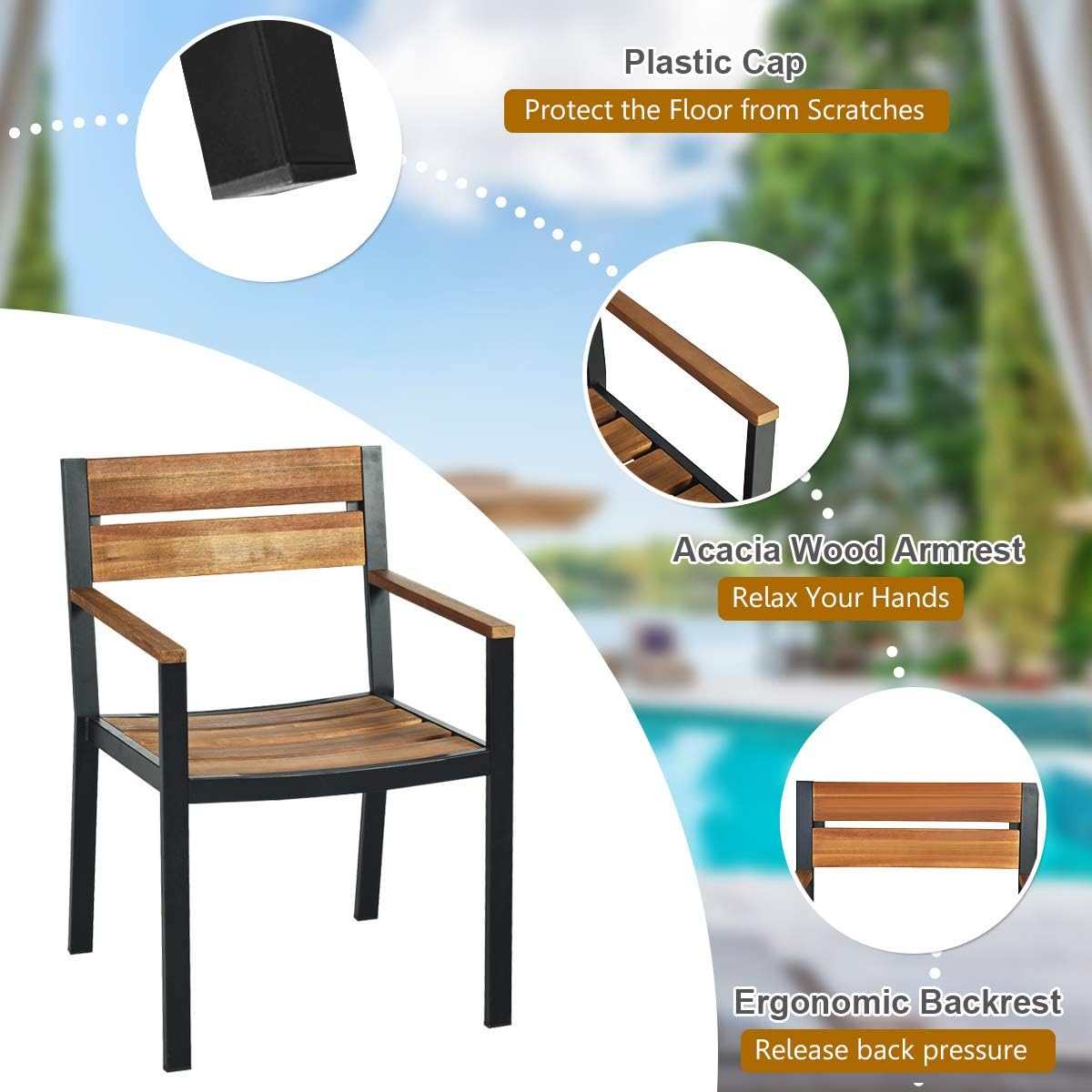 7 Piece Patio Dining Set with Acacia Wood Table Top P3969