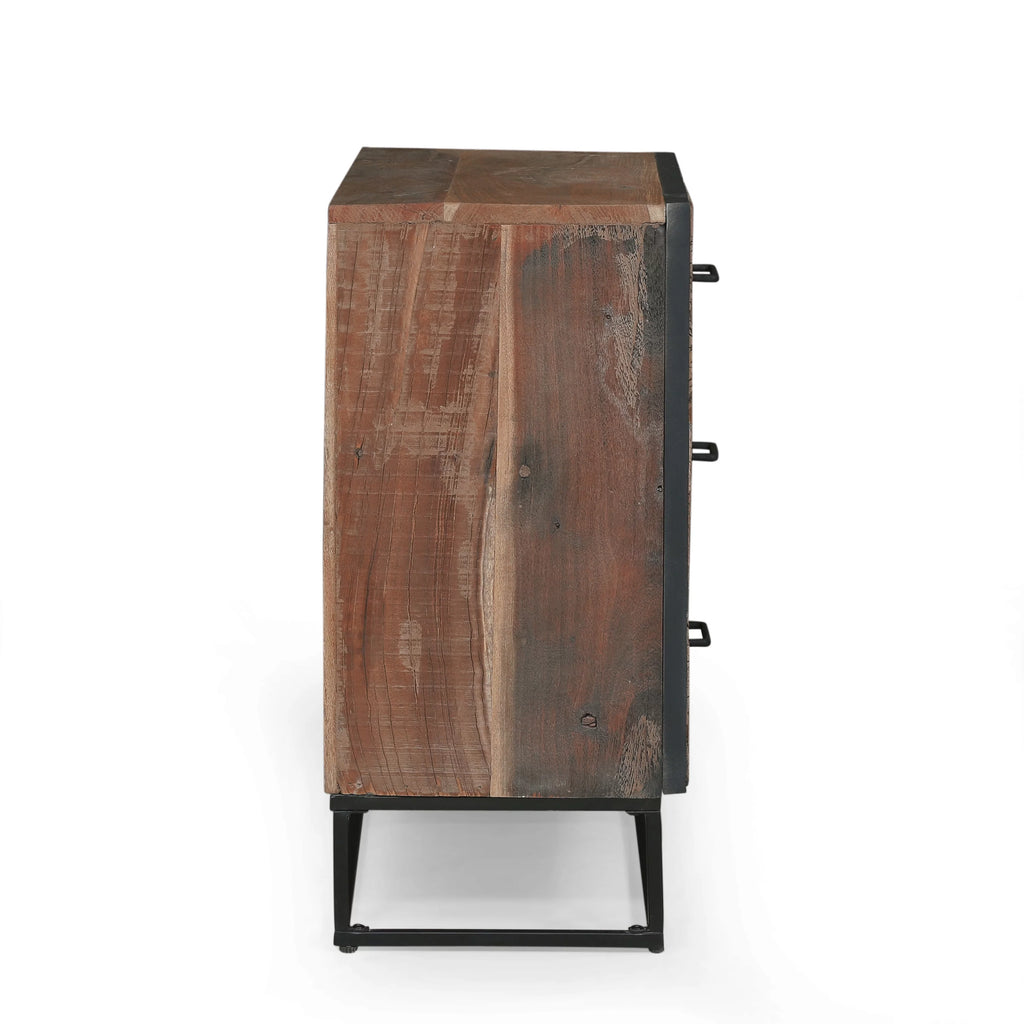Handcrafted Boho Wood 3 Drawer Cabinet B13058