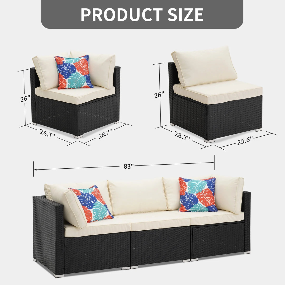 3 Pcs Beige Outdoor Patio Sofa Set B253