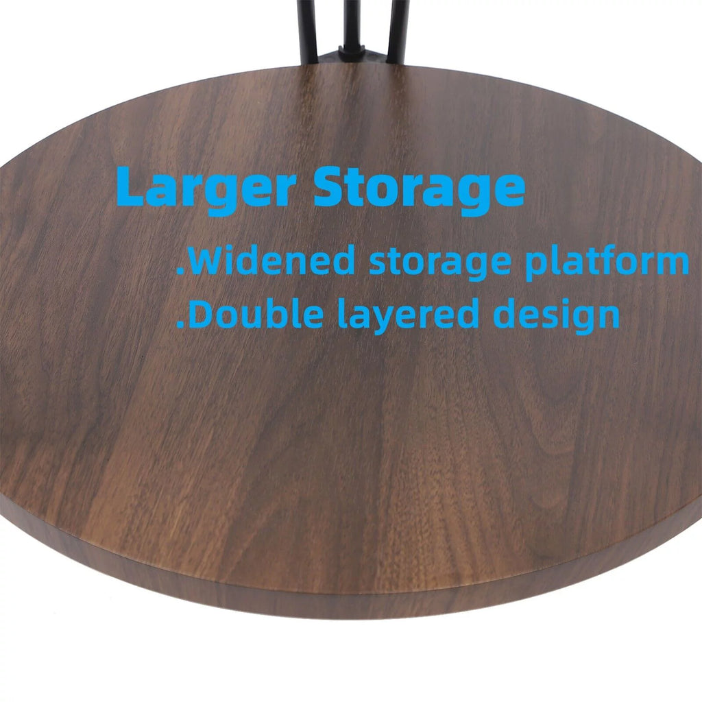 2-Tier Round Sofa End Side Table Nightstand Brown N4327