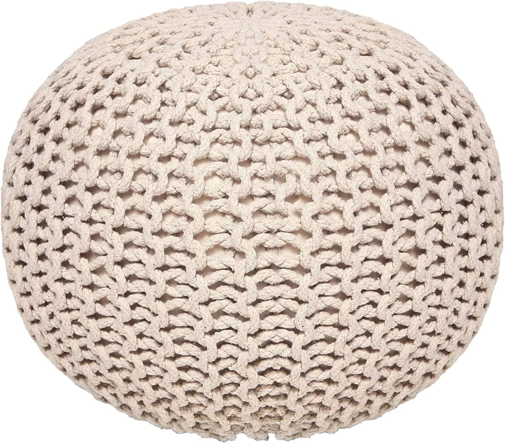 Cable Knitted 100% Cotton Round Pouf Ottoman S660