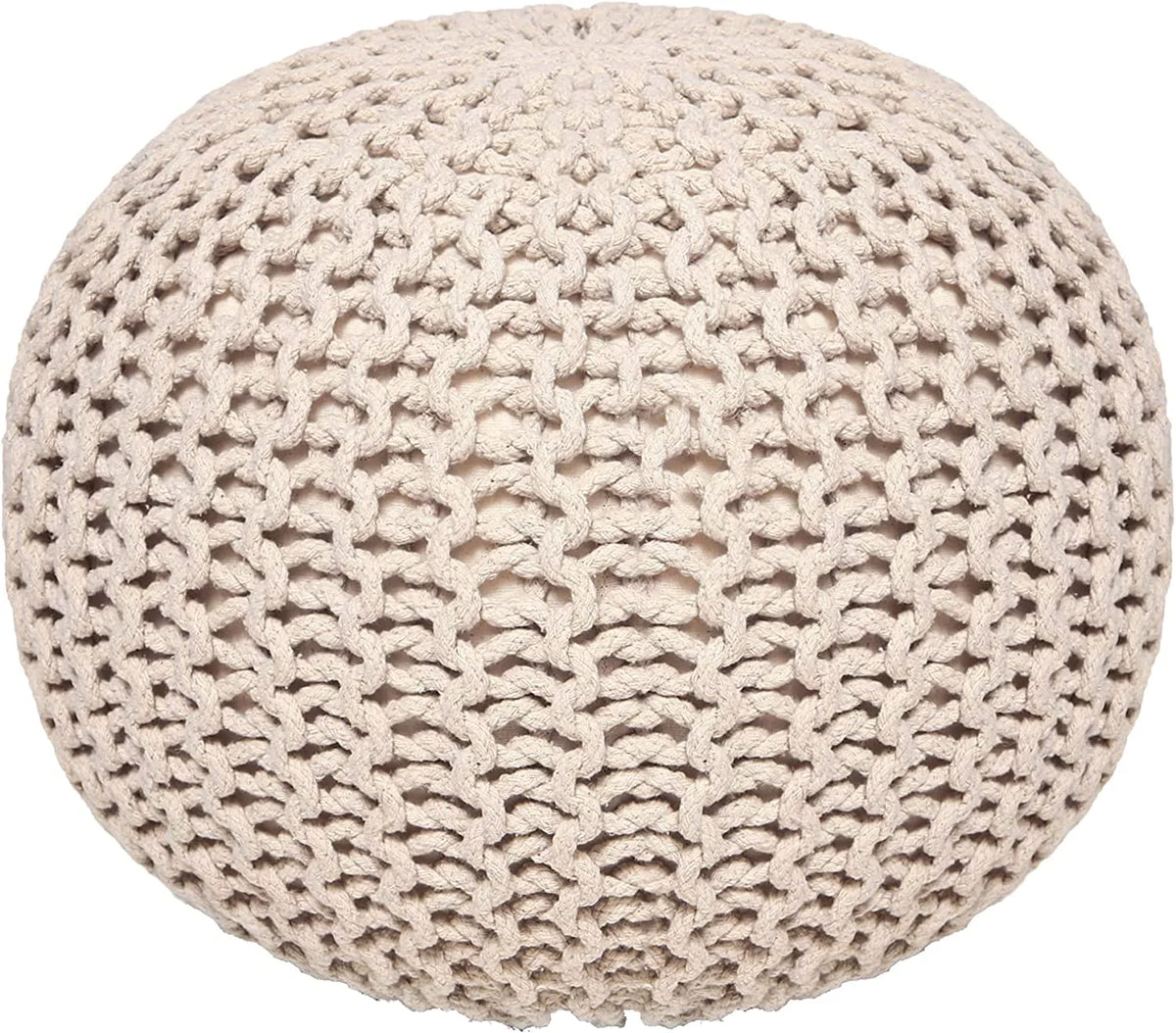 Cable Knitted 100% Cotton Round Pouf Ottoman S660