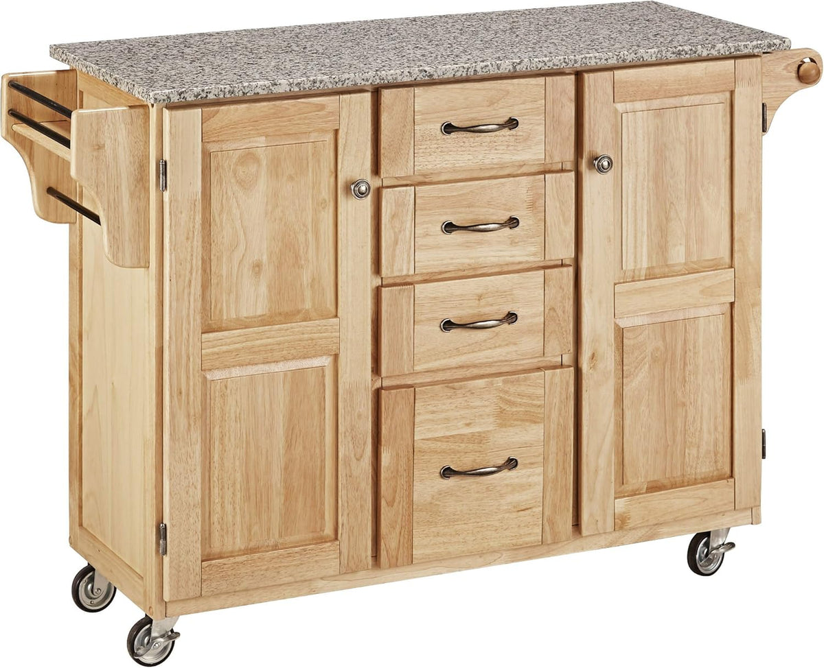Natural 2 Door Kitchen Cart with Granite Top L7273