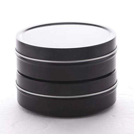 4 oz Black Shallow Round Stackable Tin Can T18979