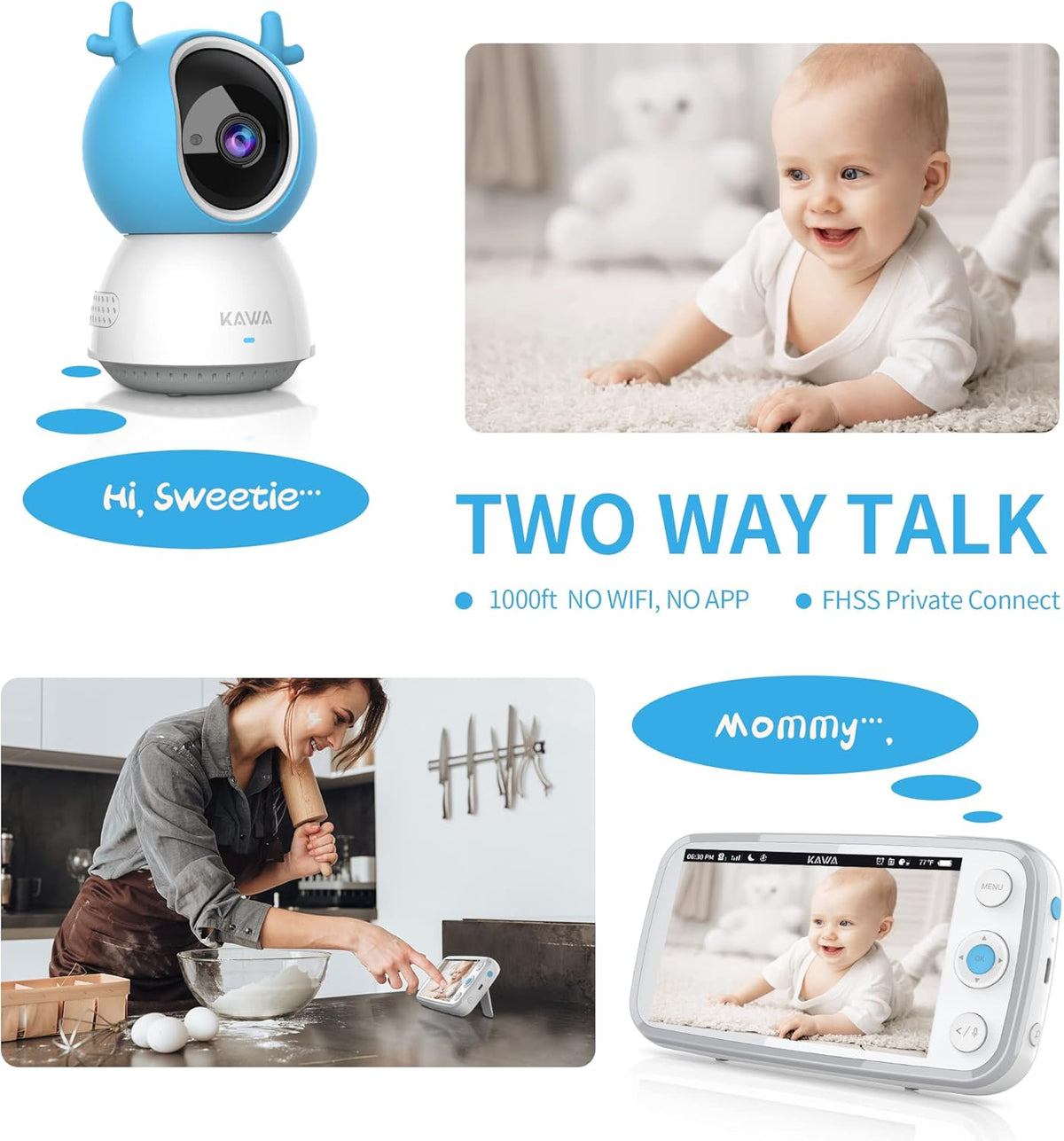 Baby Monitor with Camera and Audio, 720P HD Display, Night Vision, 2-Way Audio S33724