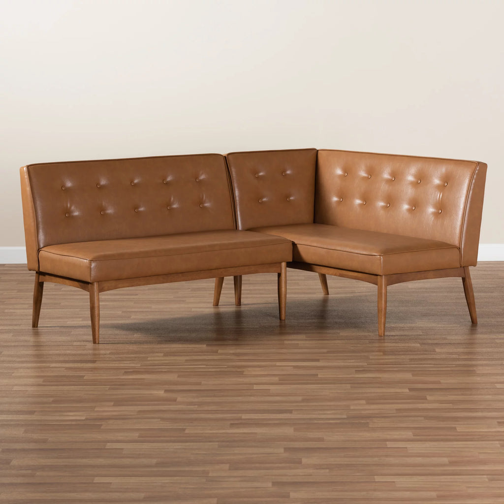 Tan Faux Leather Upholstered Wood Dining Corner Sofa Bench P149