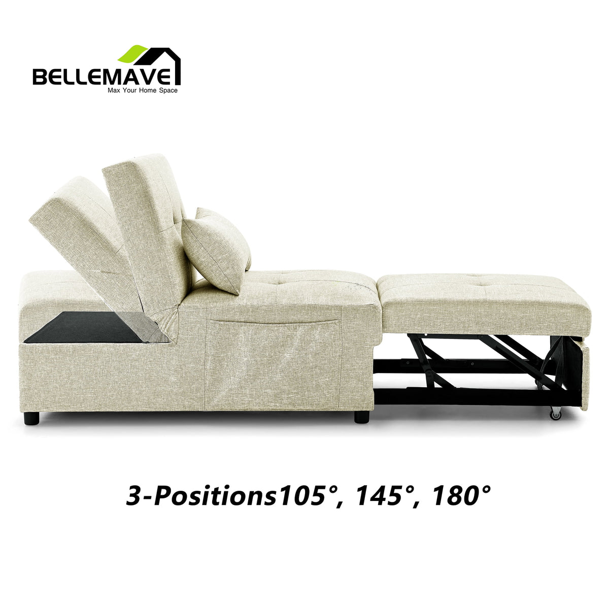 4 in 1 Folding Sofa Bed with 1 Pillow and Side Pocket W985