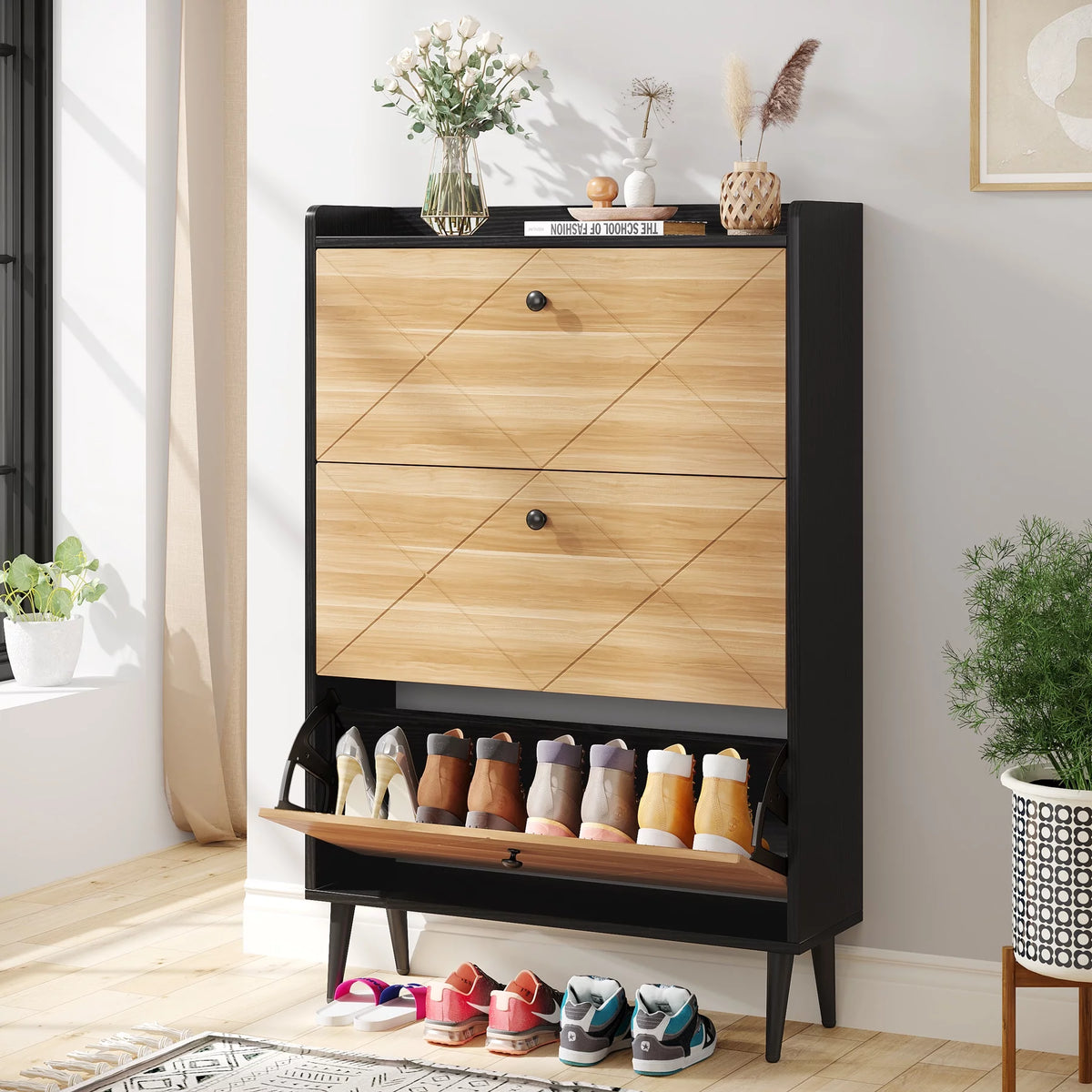 Narrow 3 Flip-Drawers Shoe Storage Cabinet M230325