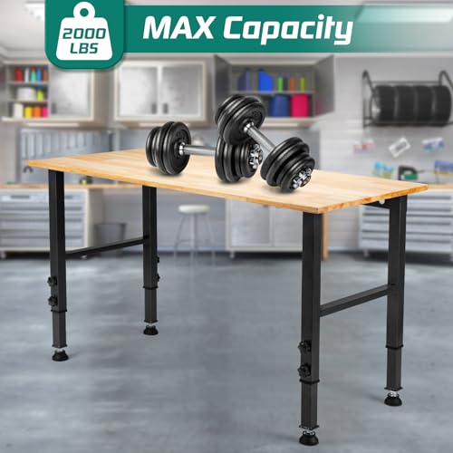 Adjustable Heavy Duty 2000 LBS Load Capacity Hardwood Workbench B64817