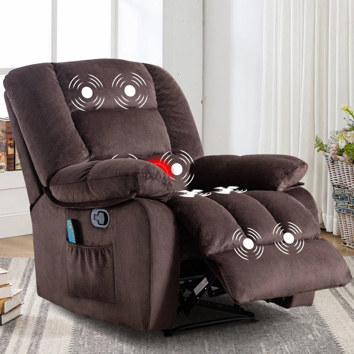Gray Fabric Manual Recliner Chairs with Massage and Heat Q997136