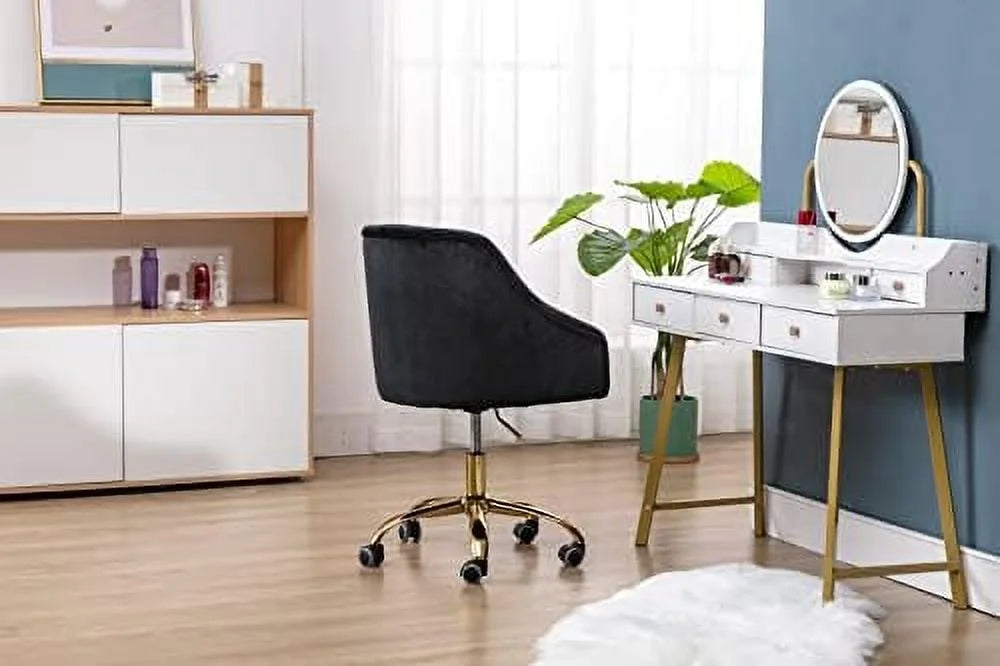 Pink Velvet Upholstered Swivel Desk Chair with Wheels L778