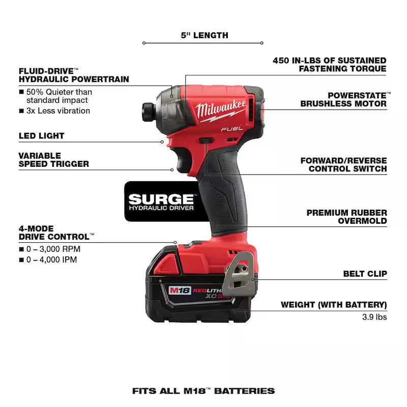 18V Lithium-Ion Brushless Cordless 1/4 in. Hex Hydraulic Impact Driver Kit M4068