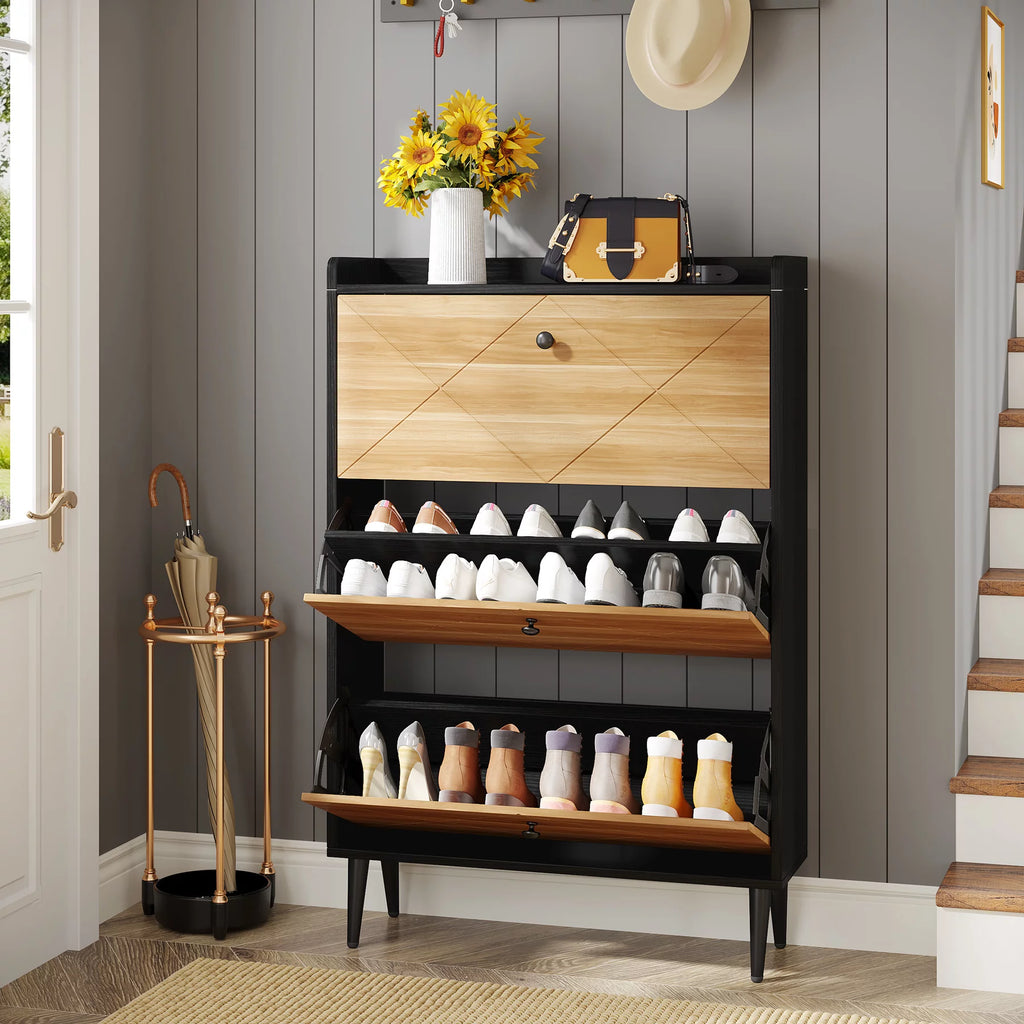 Narrow 3 Flip-Drawers Shoe Storage Cabinet M230325