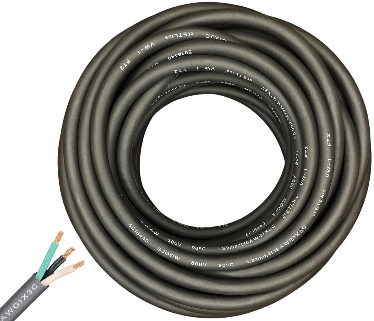 200 Feet 16/3 16 Gauge 3 Conductor Black Cable K10975