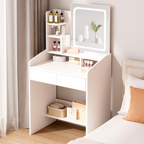 White Vanity Desk Set with Mirror and Drawer Q585437