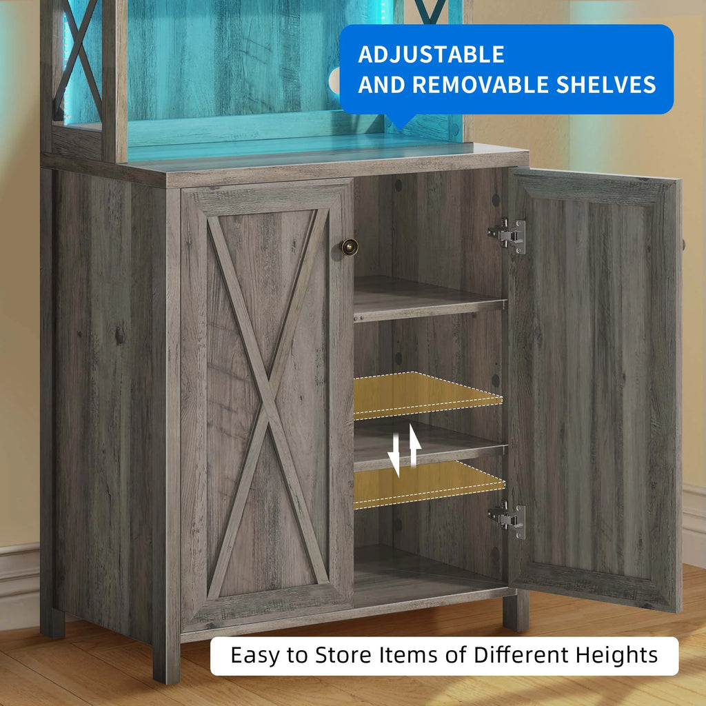 67" Washed Gray Bar Cabinet with Doors and Shelves D471019