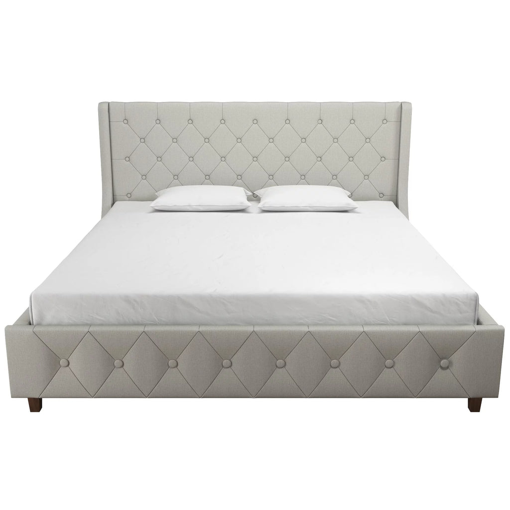 King Light Gray Linen Upholstered Bed T44210