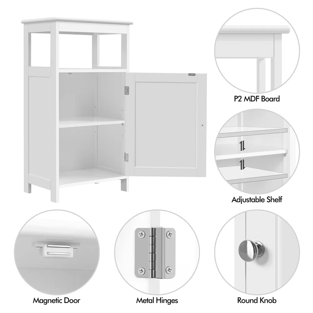 4-Tier White Wooden Bathroom Floor Cabinet Y321898