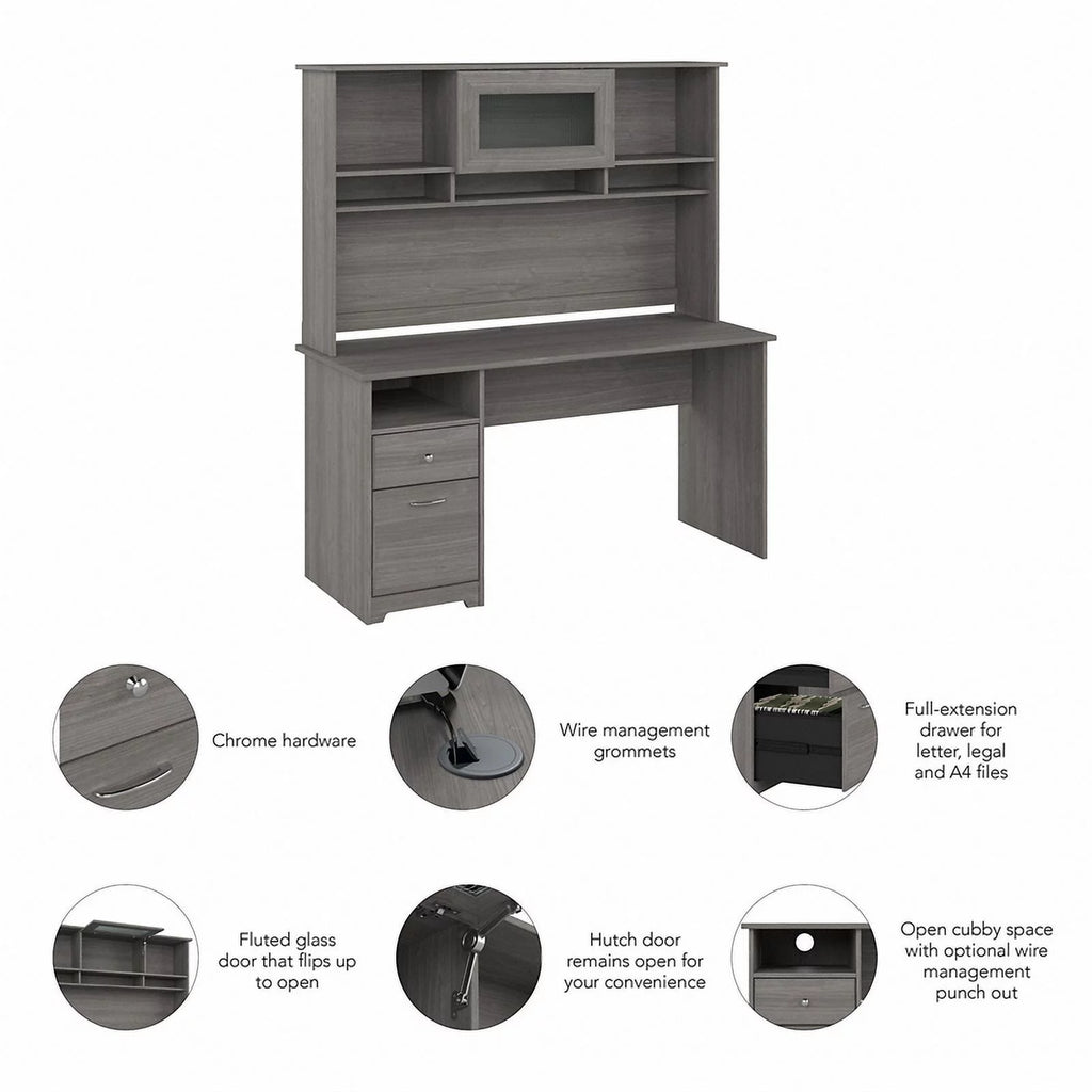 60W Computer Desk with Hutch V5168
