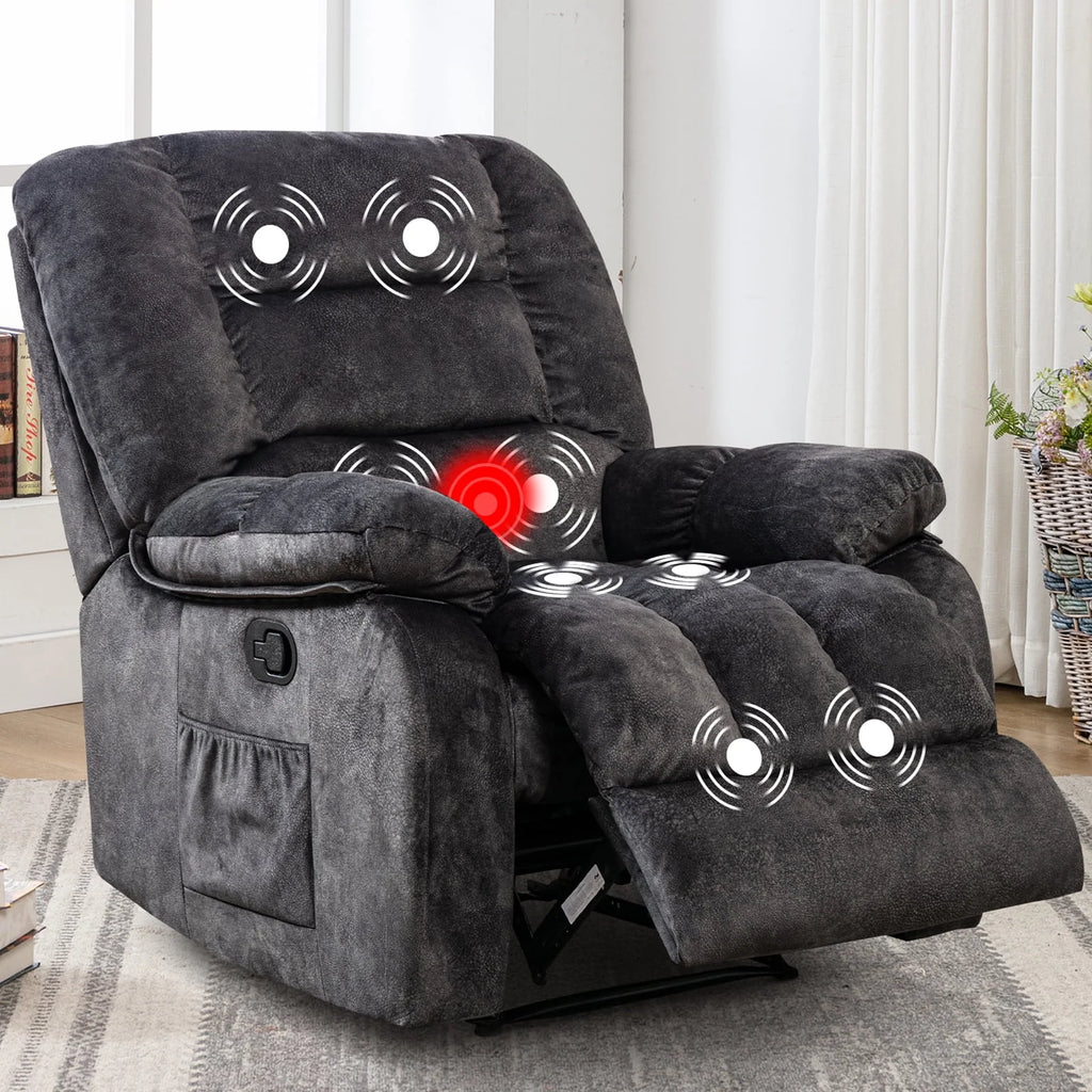 Gray Fabric Manual Recliner Chairs with Massage and Heat Q997136