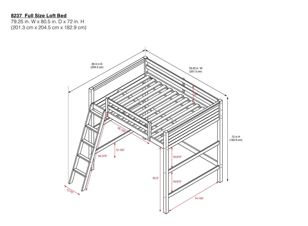 Full Size Loft Bed with Ladder, Black B80518